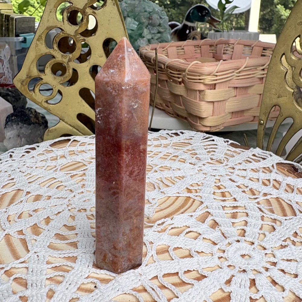 Orange Moss Agate Crystal Tower Point Witchy Boho Natural Stone 69.3g